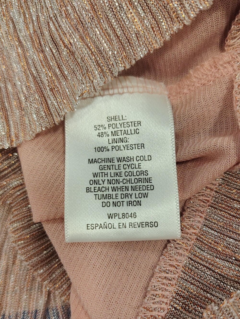 JM Collection Metallic Blush Pink Shimmer Top S Long Sleeve Delicate Feminine - Picture 7 of 7